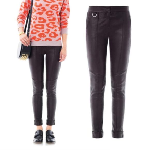 A.L.C. Daniel Black Genuine Lamb Leather Cuffed Skinny Trousers - Picture 1 of 9